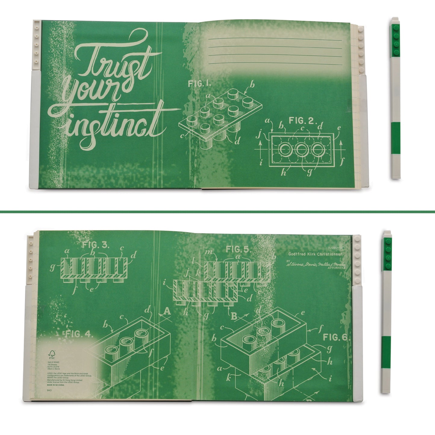 IQ LEGO® 2.0 Stationery Locking Notebook with Color-Matched Gel Pen - Green (52443)