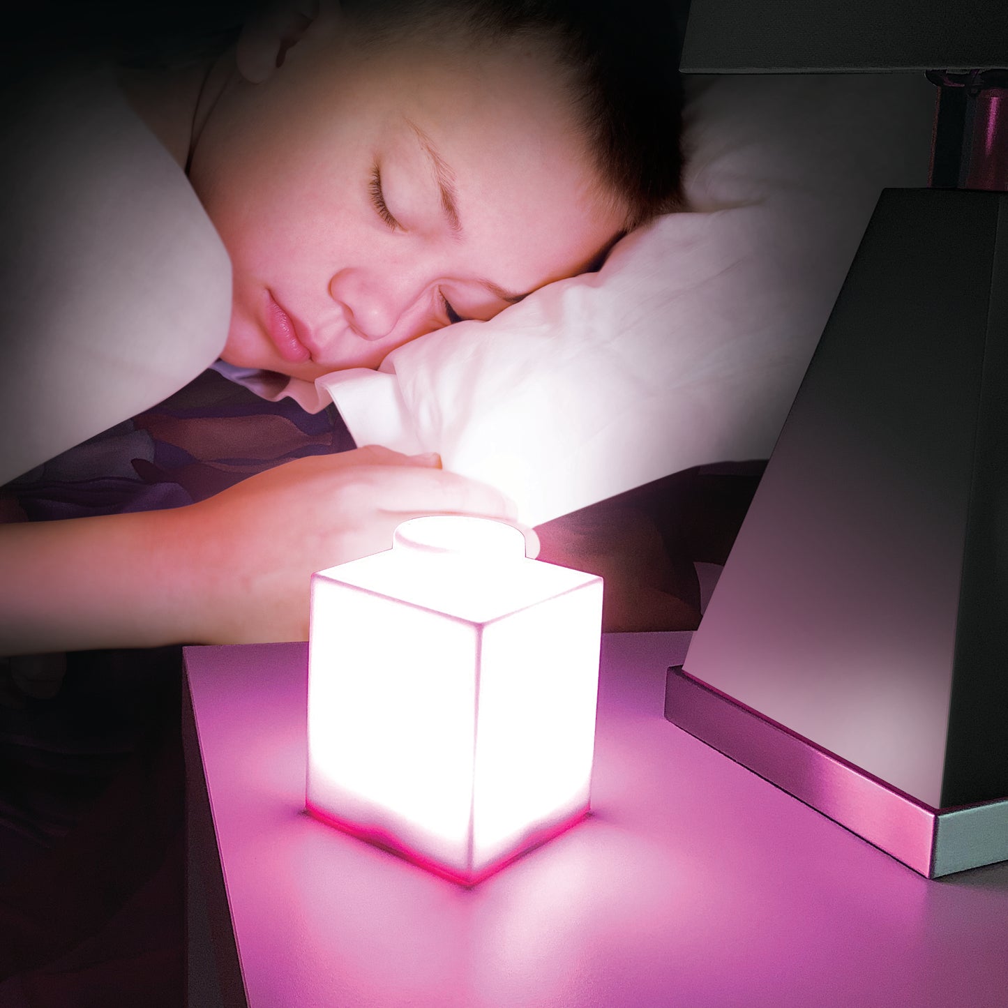 IQ 樂高 積木造型軟矽膠觸控變色燈 粉紅 (LP39)